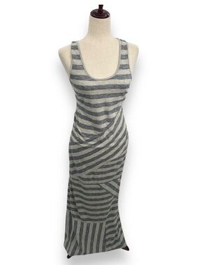 NWT Mystree Striped Maxi Dress Size Small S Blue Gray Racerback Long Casual NEW